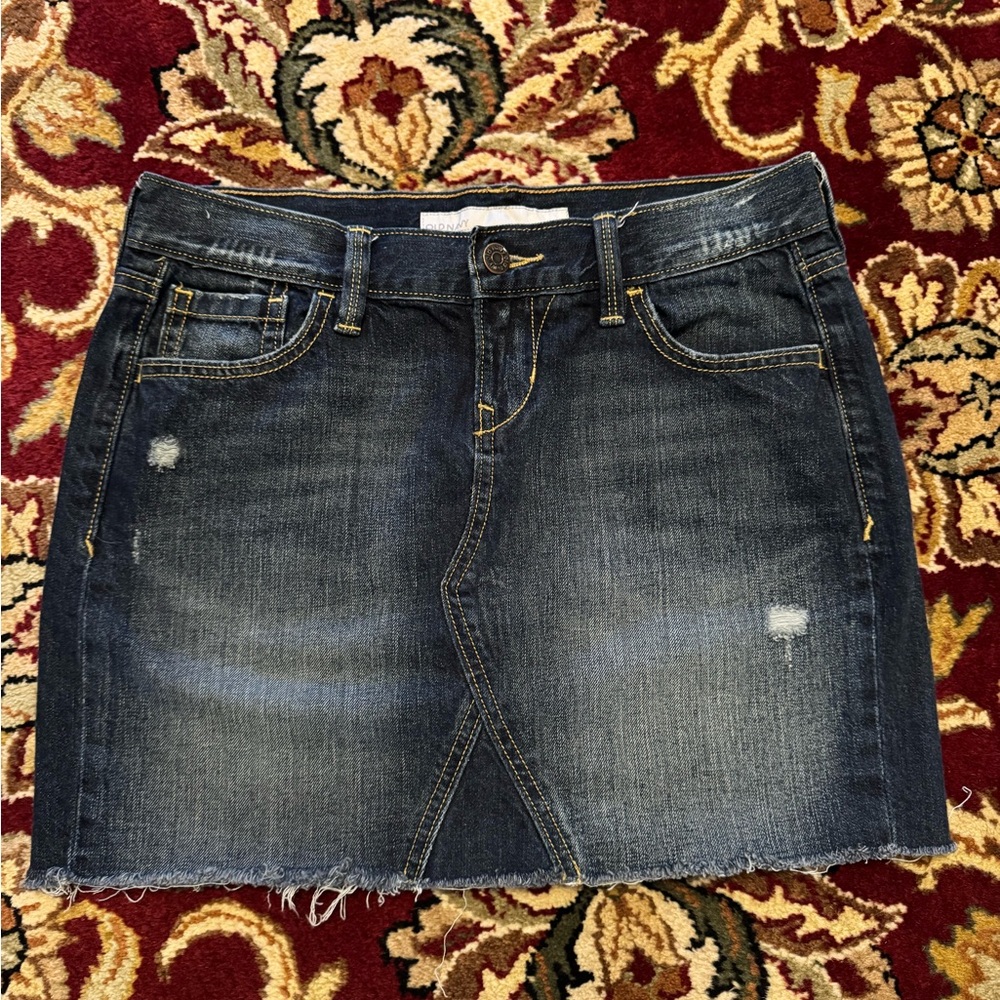 Old Navy Dark Blue Distressed Denim Mid Rise Mini Skirt